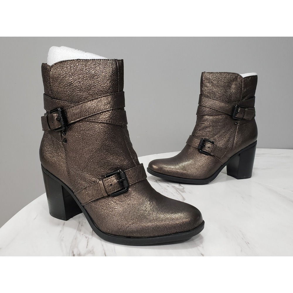 NEW NO BOX Naturalizer Karlie BRONZE Leather Mid Calf Booties Boots Buckle Block